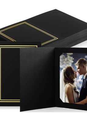 200pcs Black/Gold Photo Folder Card - Elegant Invitation Holder NWT